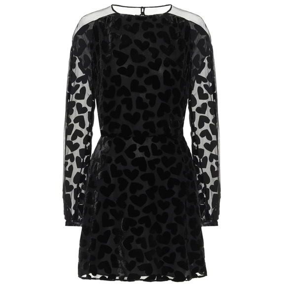 SAINT LAURENT Burnout Velvet Dress Black Draped Silk Long Sleeve Hearts 42 US 10 - Picture 2 of 13